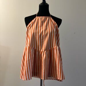 Petal & Pup Orange and White Striped Halter Peplum Top